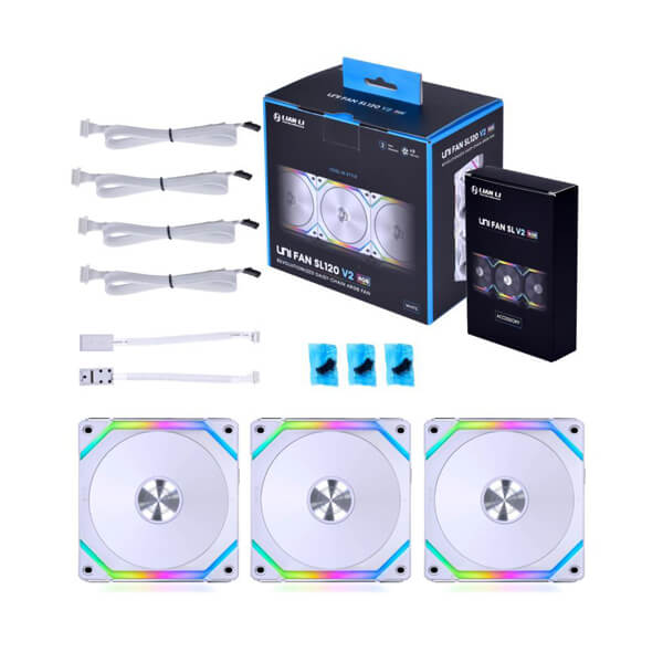 Lian Li UNI Fan SL V2 ARGB 120mm White Cabinet Fan, Triple Pack